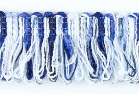 1 1/8" White & Shades of Blue Fringed Trim