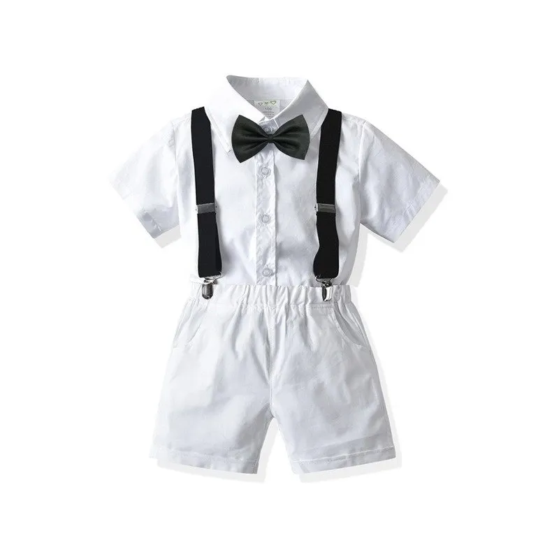 4-Piece Dress Shirt   Suspenders Shorts with Bow Tie Set (5 Colors)