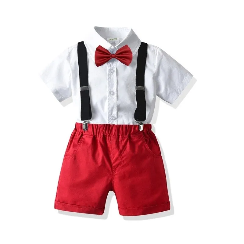 4-Piece Dress Shirt   Suspenders Shorts with Bow Tie Set (5 Colors)