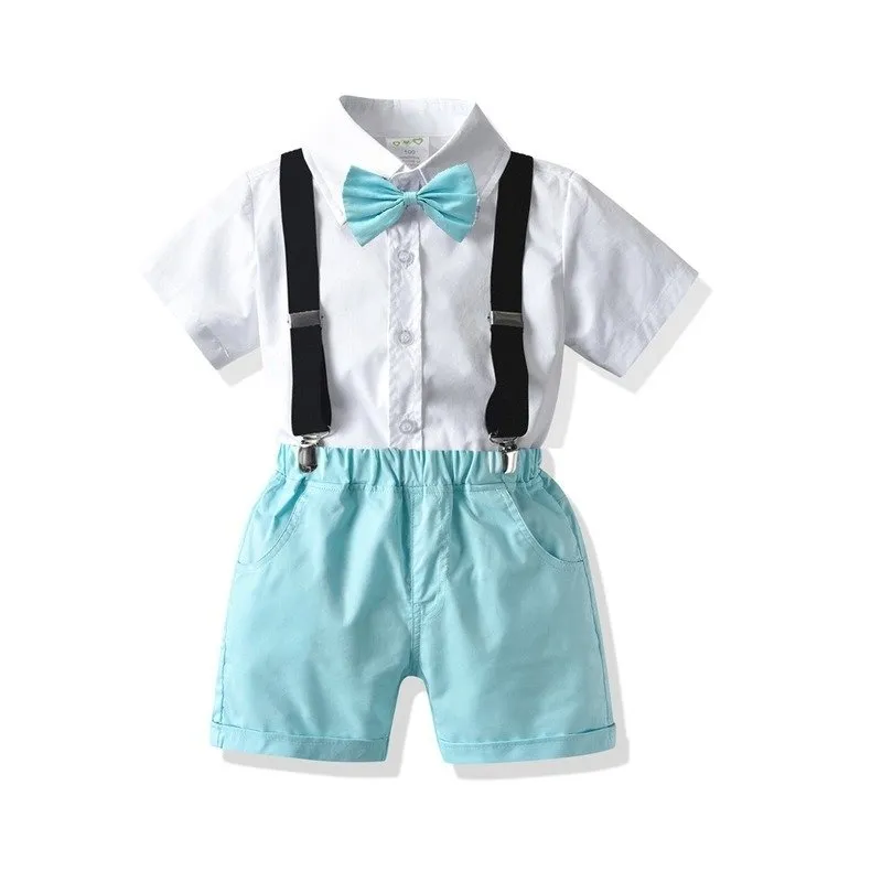 4-Piece Dress Shirt   Suspenders Shorts with Bow Tie Set (5 Colors)