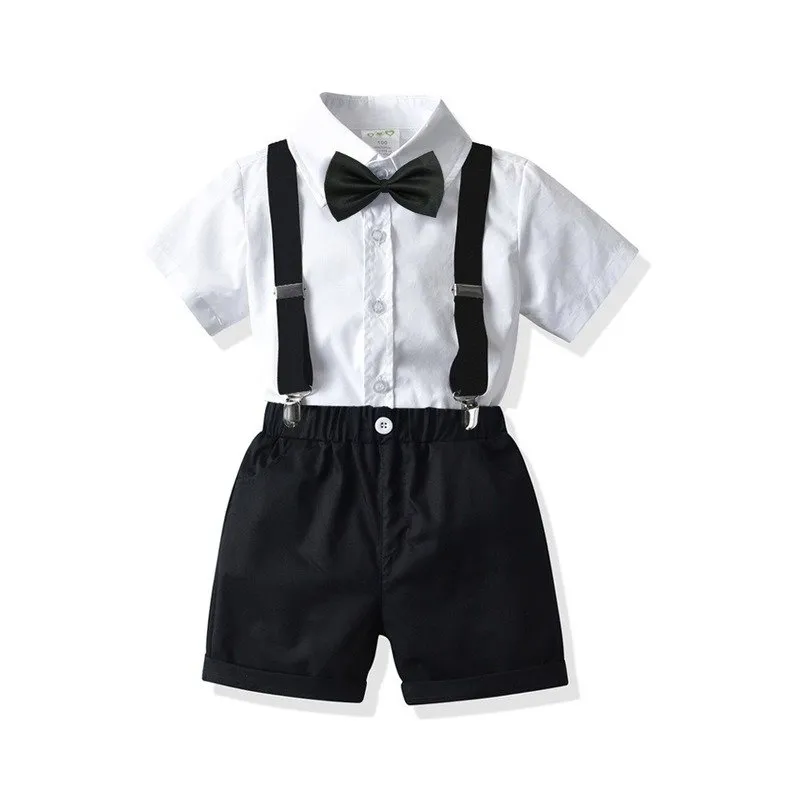 4-Piece Dress Shirt   Suspenders Shorts with Bow Tie Set (5 Colors)