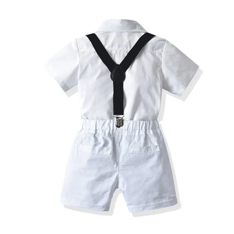 4-Piece Dress Shirt   Suspenders Shorts with Bow Tie Set (5 Colors)