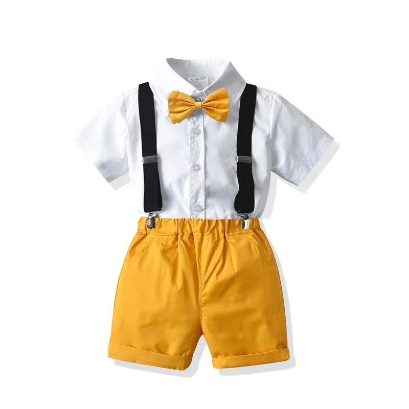 4-Piece Dress Shirt   Suspenders Shorts with Bow Tie Set (5 Colors)