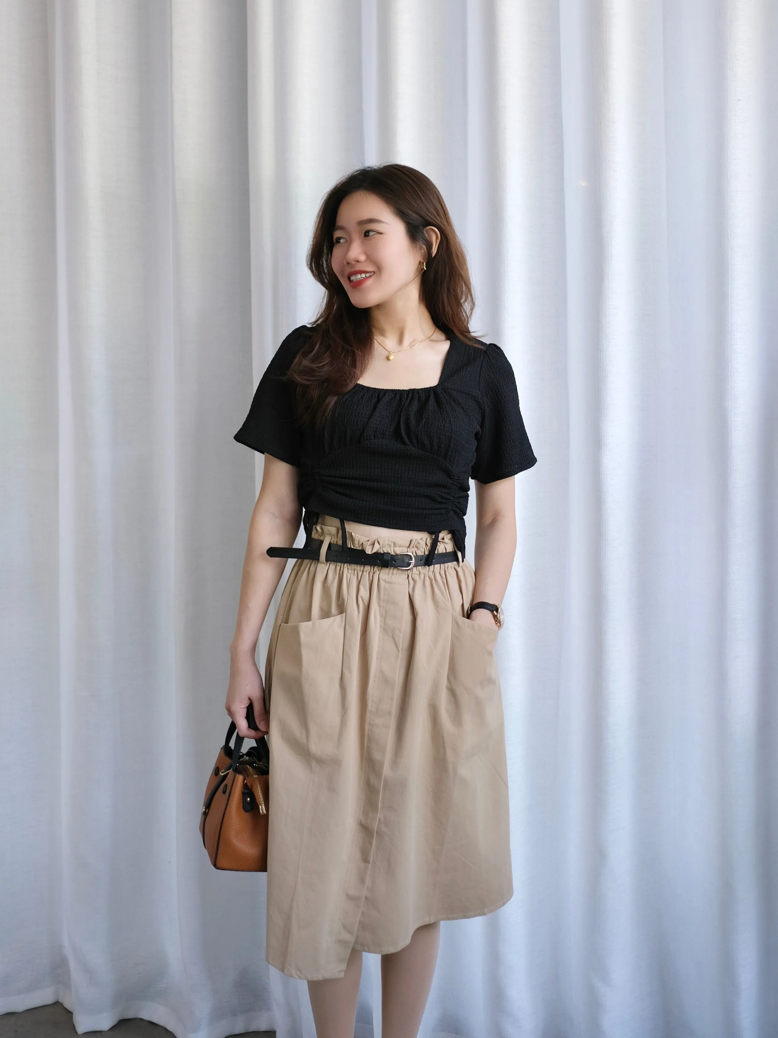 ACEWIN Wrapover Belted Cargo Midi Skirt (Free Size) 601295