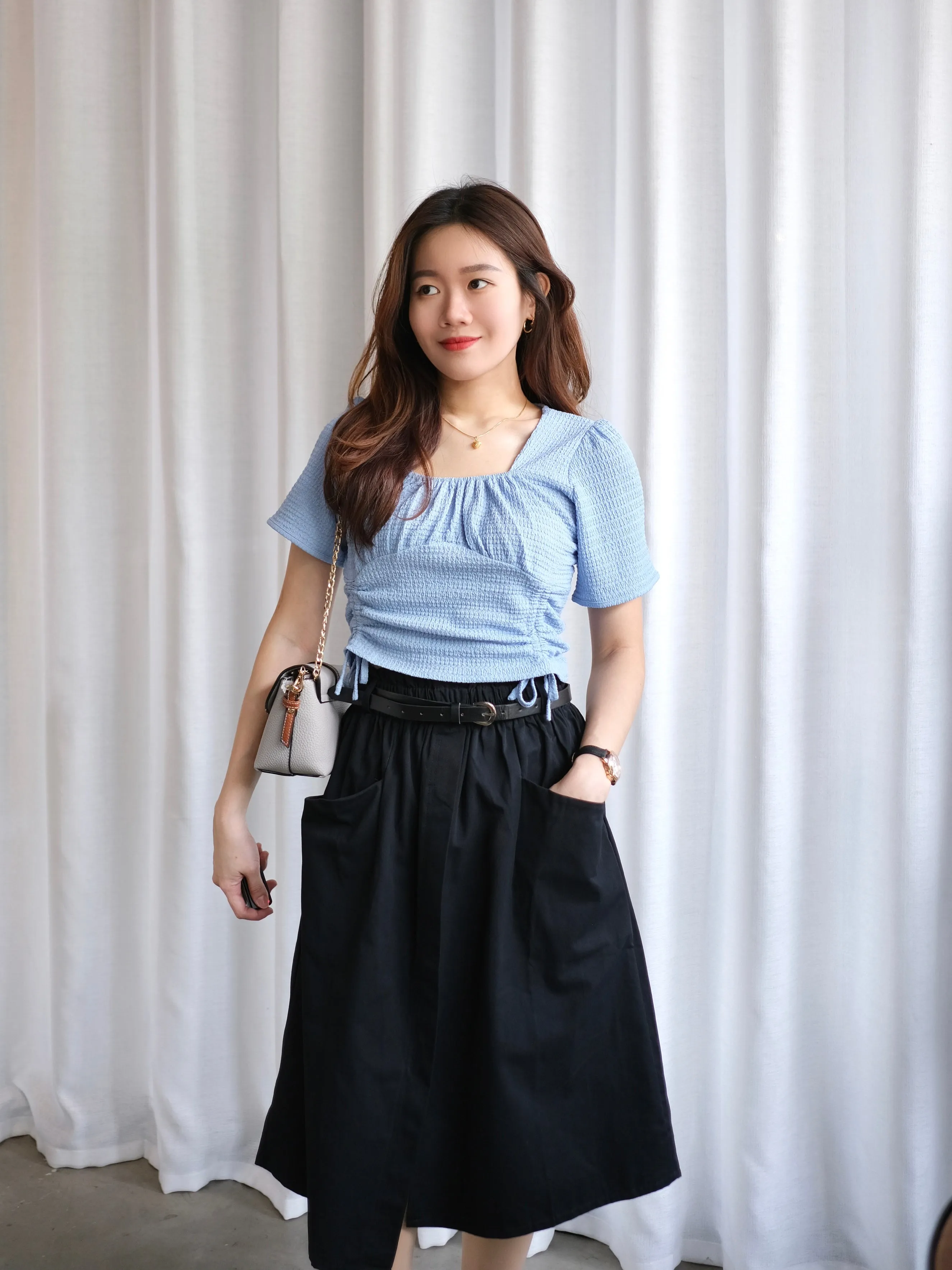 ACEWIN Wrapover Belted Cargo Midi Skirt (Free Size) 601295