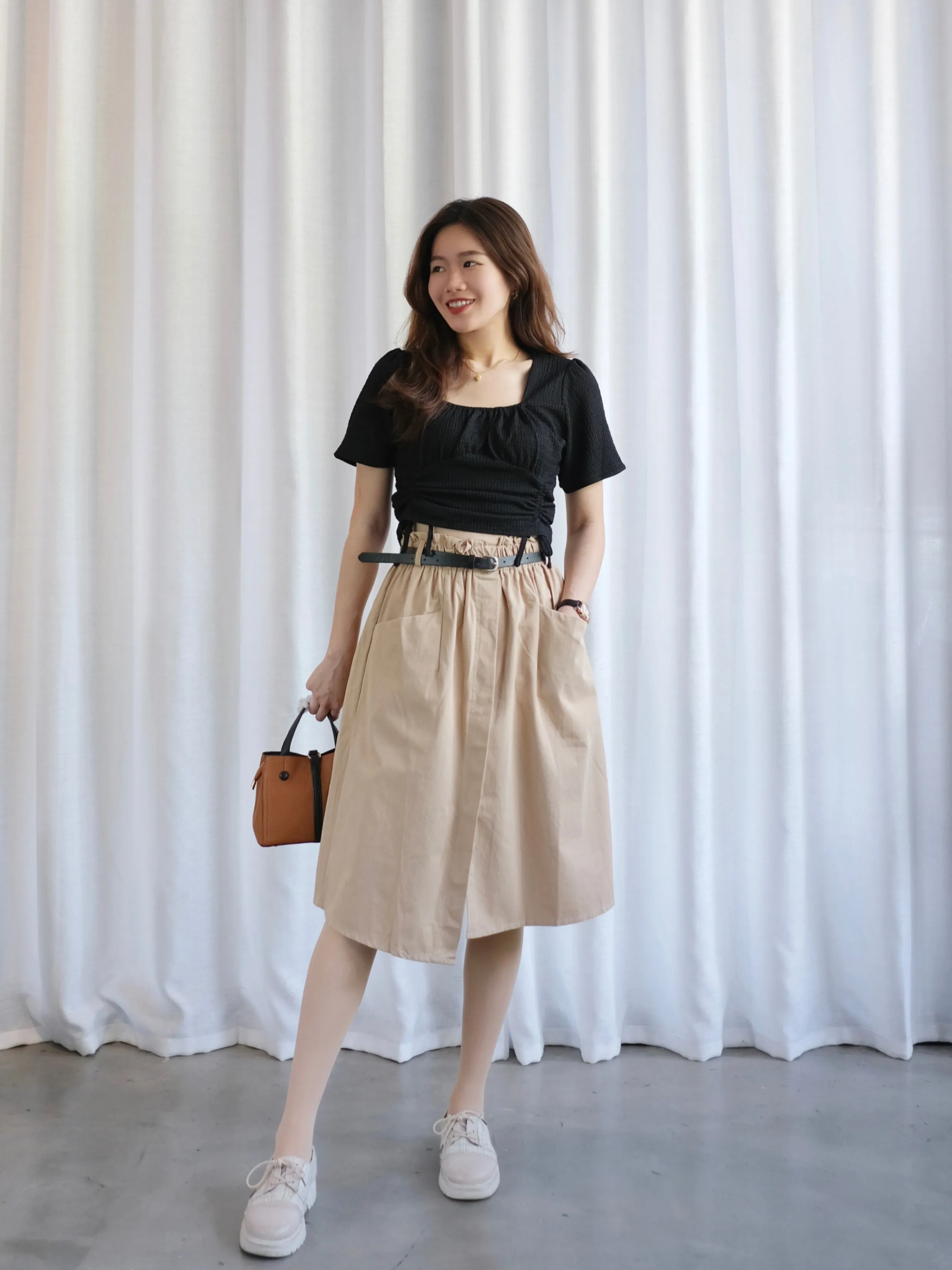 ACEWIN Wrapover Belted Cargo Midi Skirt (Free Size) 601295