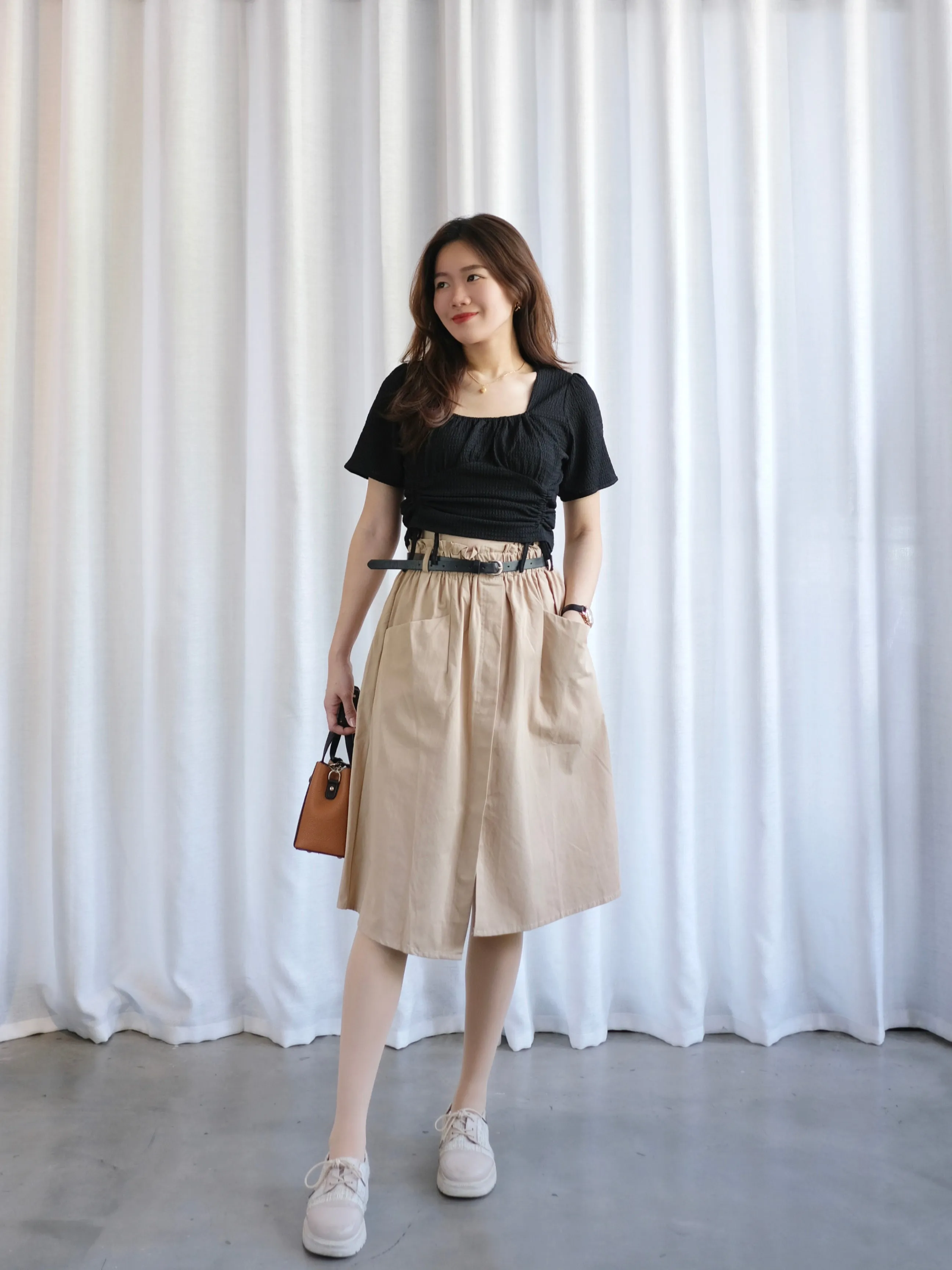 ACEWIN Wrapover Belted Cargo Midi Skirt (Free Size) 601295