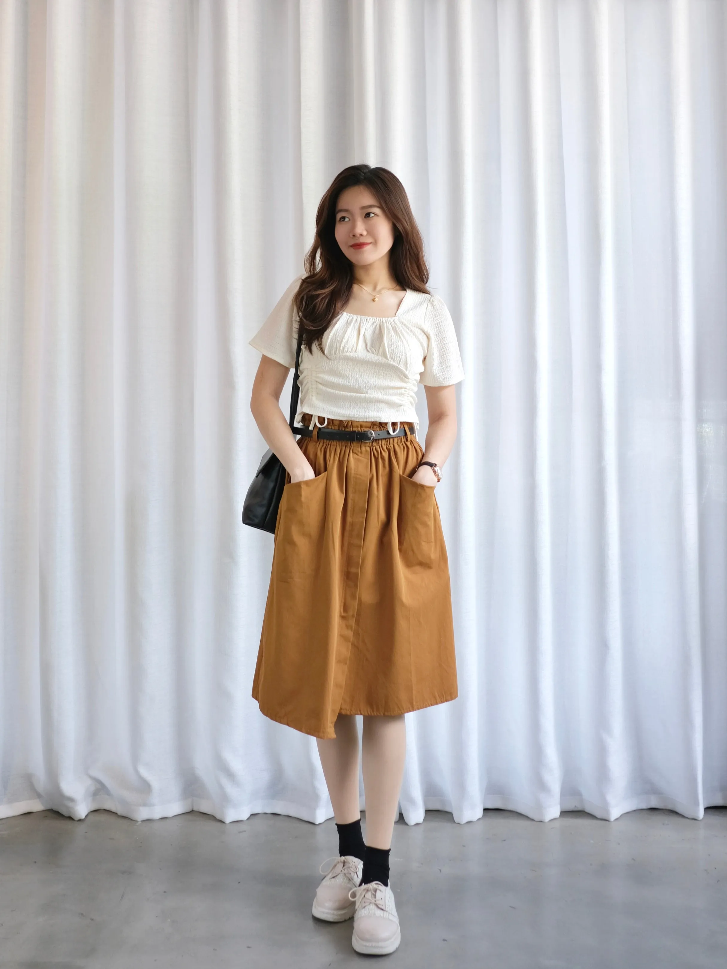 ACEWIN Wrapover Belted Cargo Midi Skirt (Free Size) 601295