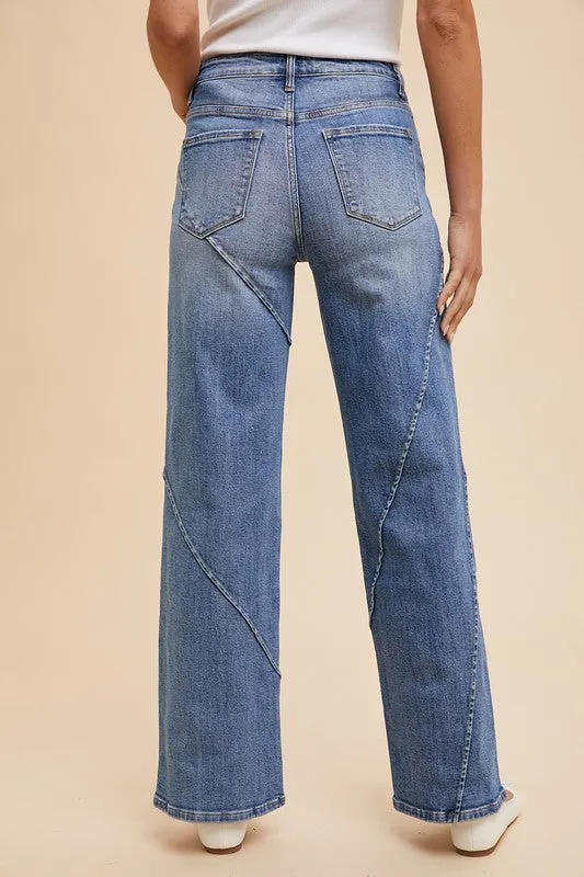 Annie Wear Decorative Seams Wide Leg Jeans