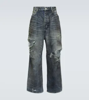 Balenciaga Wide Leg Distressed Jeans, Blue