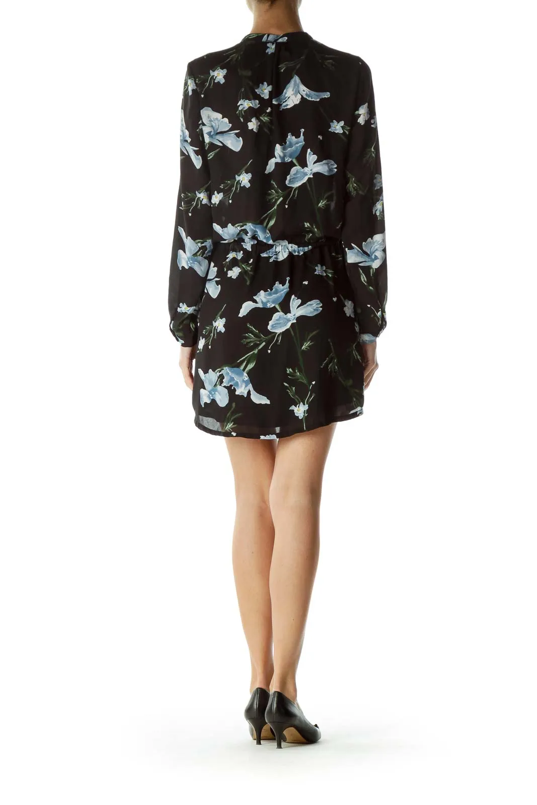 Black Floral Drawstring Day Dress