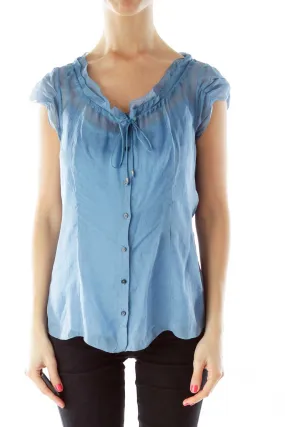 Blue Loose Silk Blouse