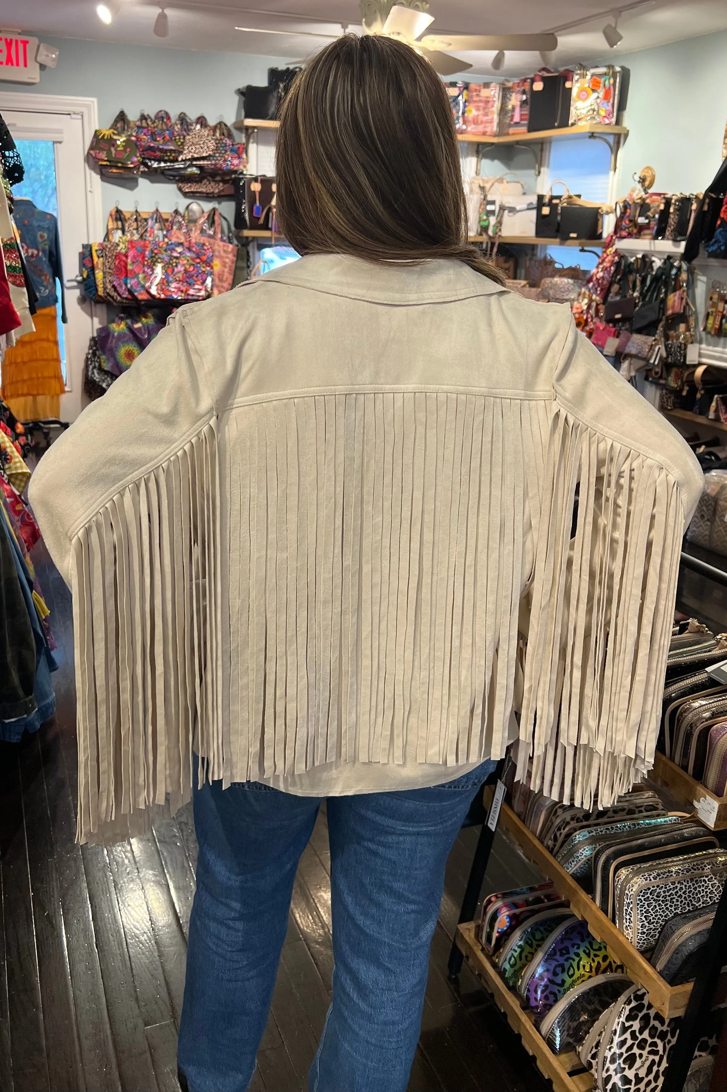 Bone Ultra Suede Fringe Jacket