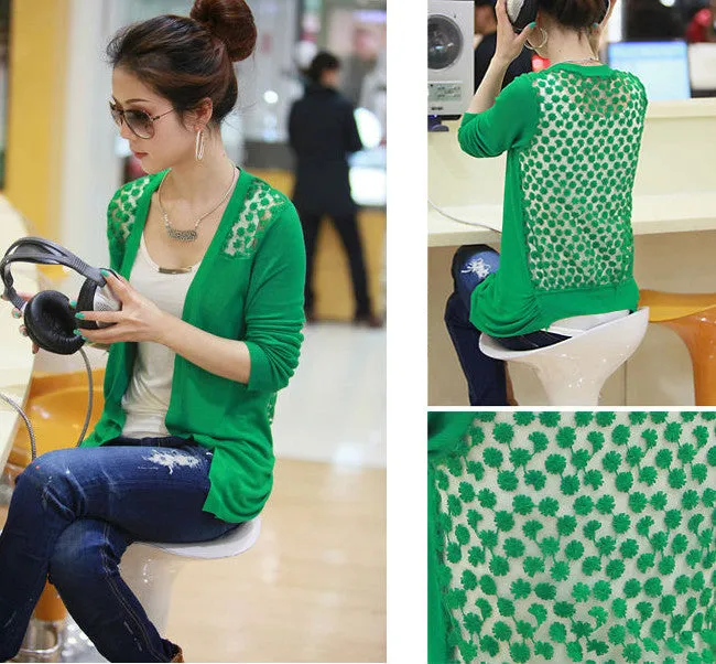 Candy Color Hollow Thin Knitting Blouse