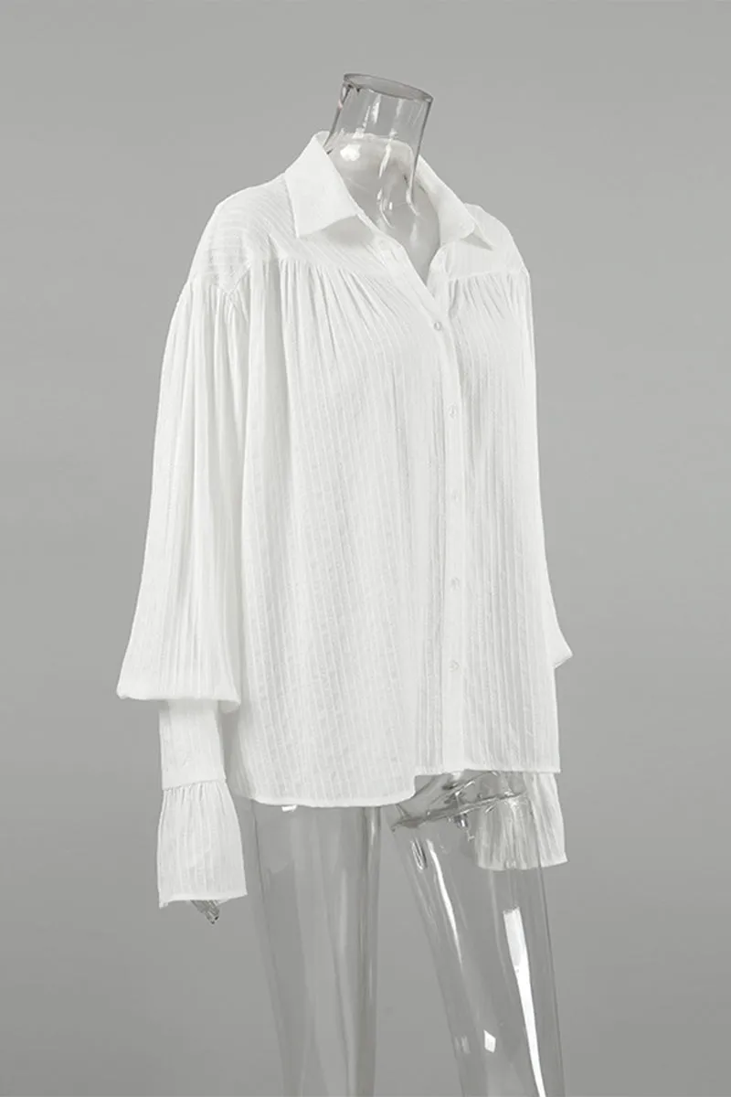 Casual Jacquard Buttons Texture Turndown Collar Blouses