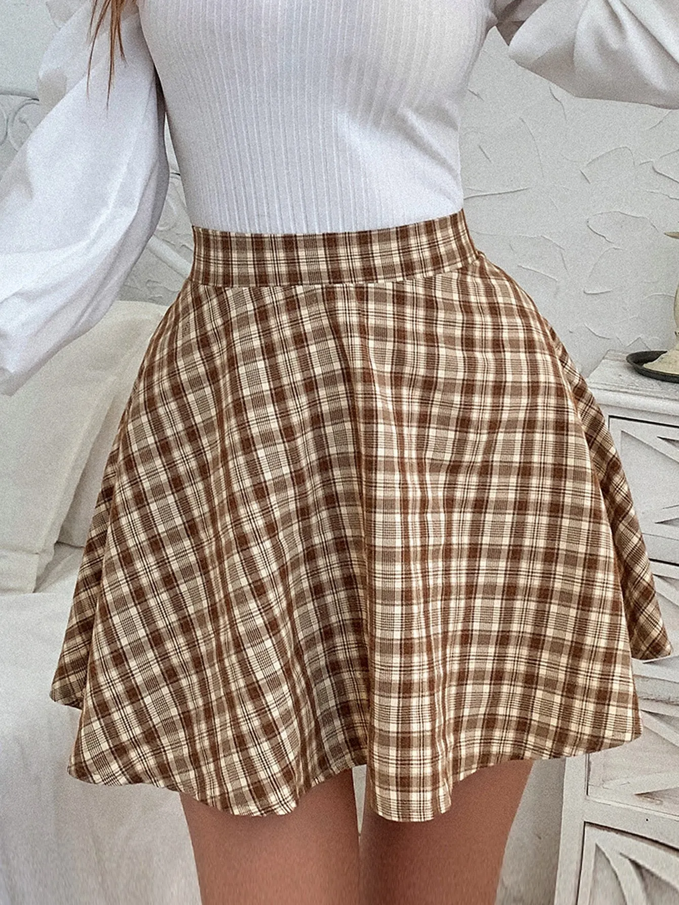 Casual Plaid High Waist Mini Women Skirts