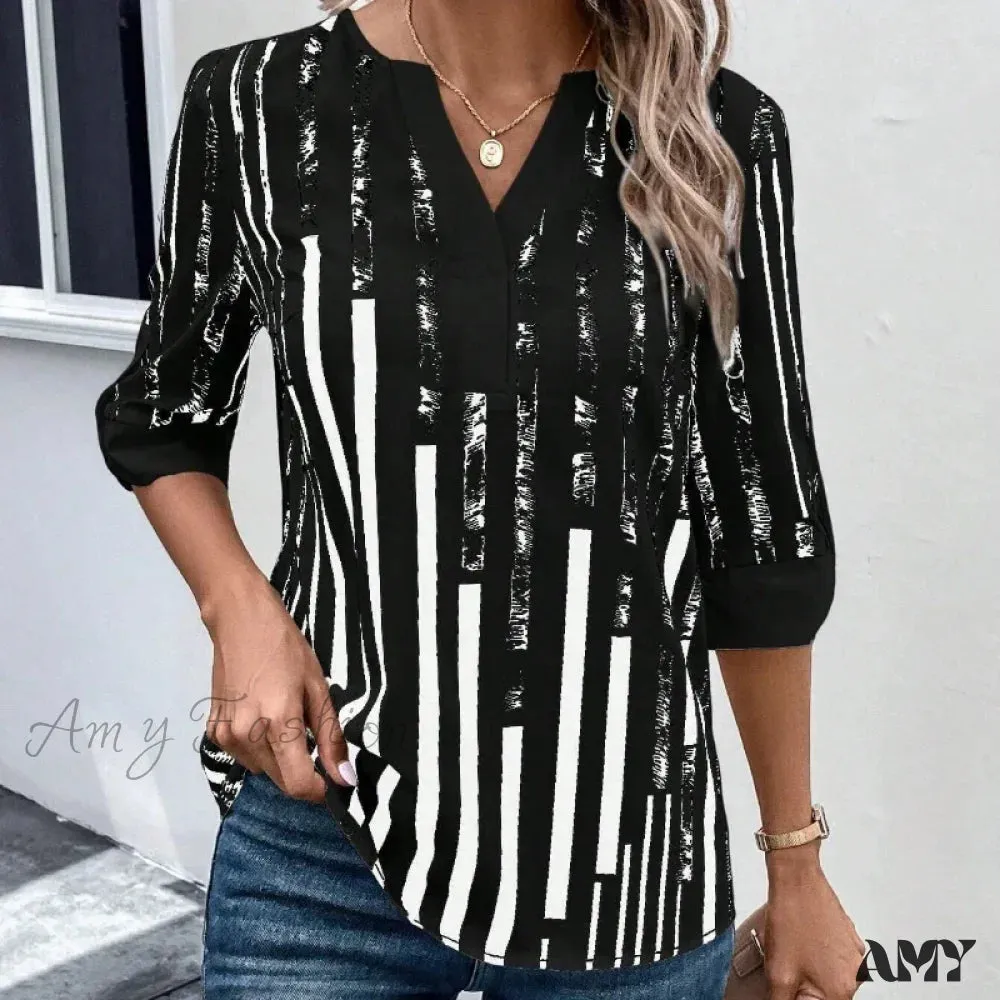 Casual Striped Oversized Vintage Elegant Female Summer Top Blouses