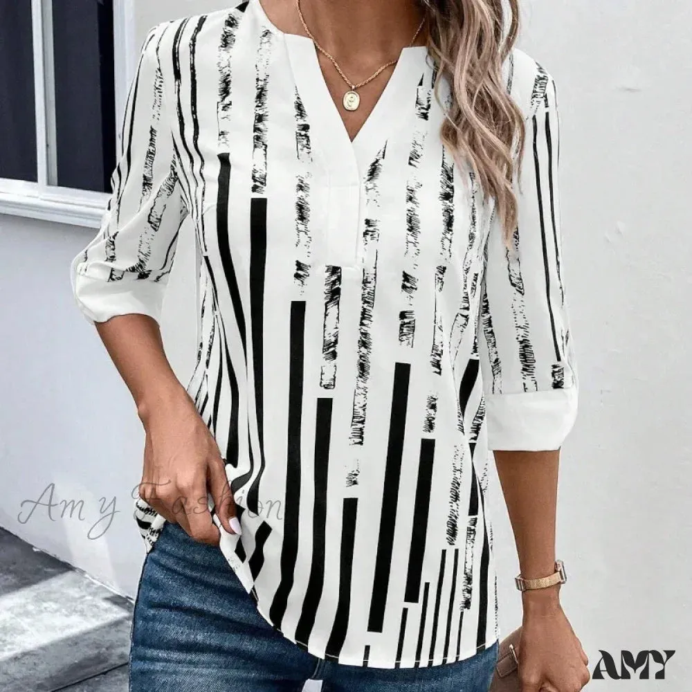 Casual Striped Oversized Vintage Elegant Female Summer Top Blouses