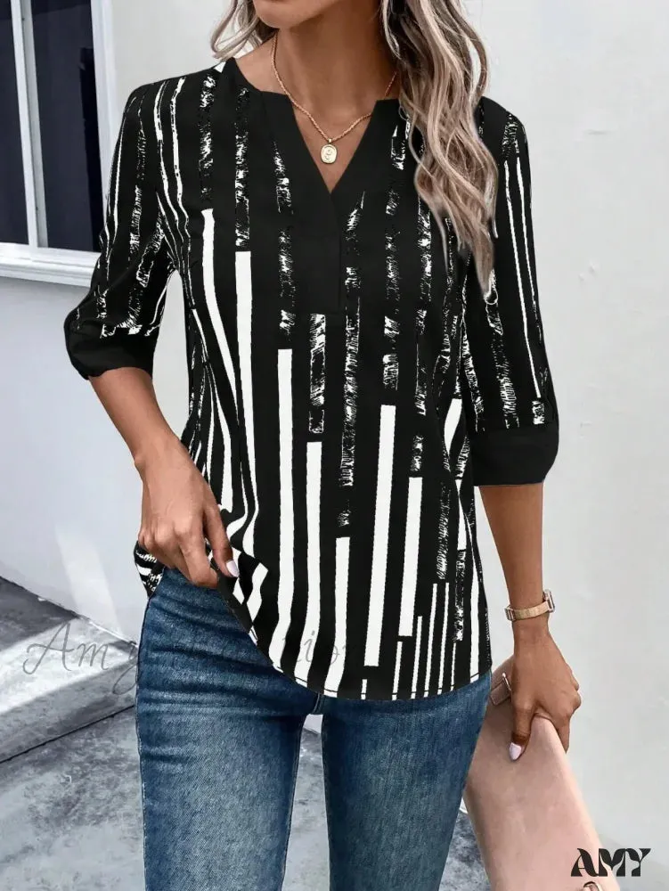 Casual Striped Oversized Vintage Elegant Female Summer Top Blouses