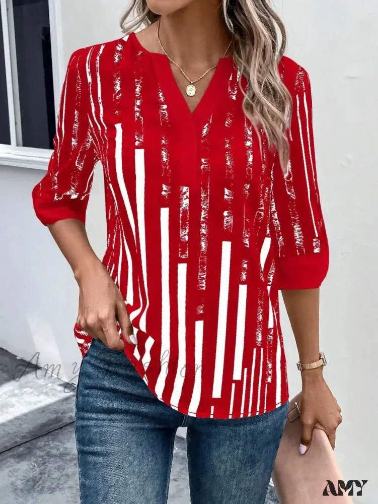 Casual Striped Oversized Vintage Elegant Female Summer Top Blouses