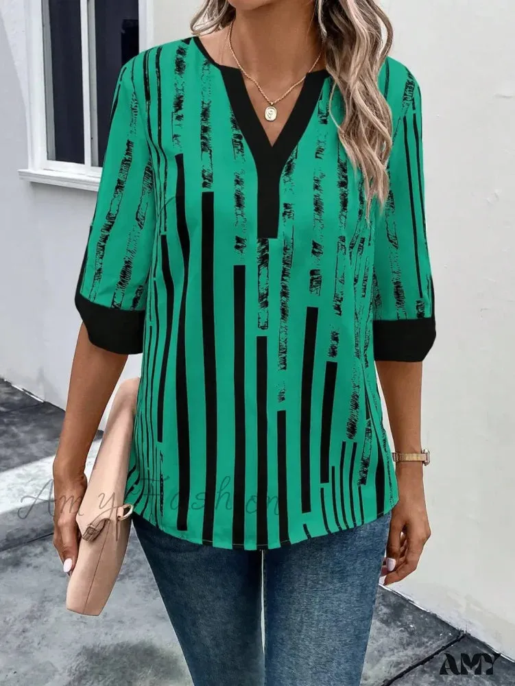 Casual Striped Oversized Vintage Elegant Female Summer Top Blouses