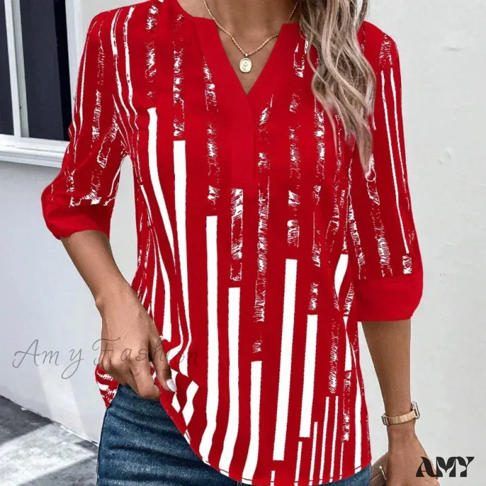 Casual Striped Oversized Vintage Elegant Female Summer Top Blouses