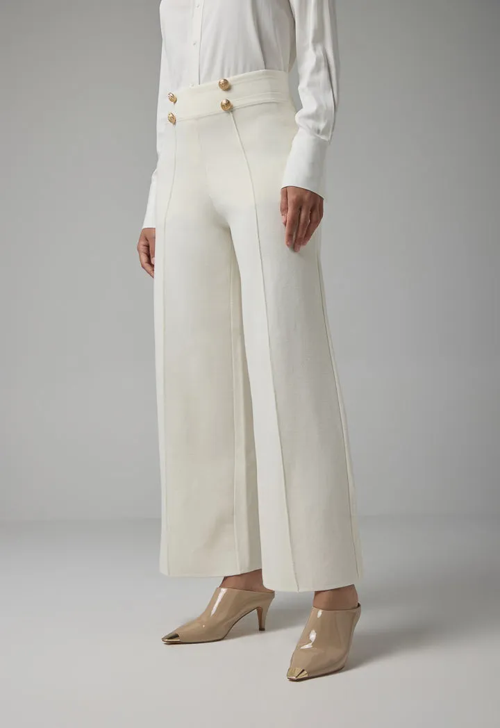 Choice Knitted Pin Tuck Wide Leg Trousers Off White