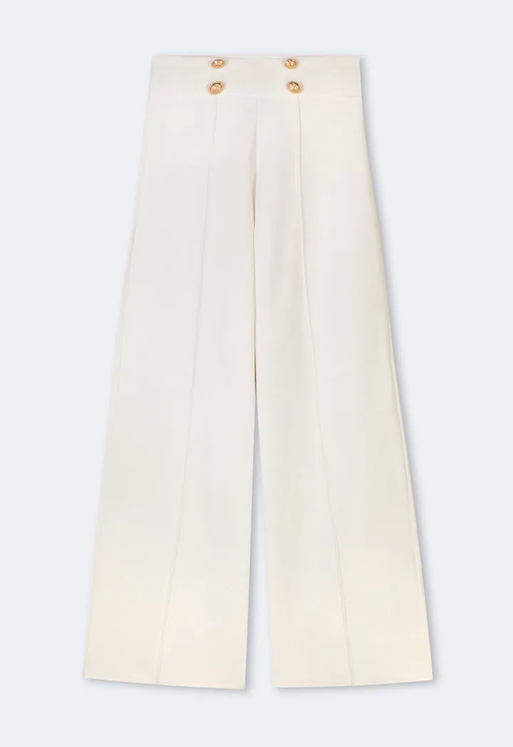 Choice Knitted Pin Tuck Wide Leg Trousers Off White