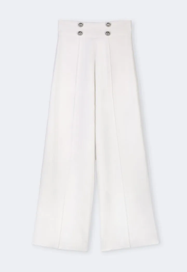 Choice Knitted Pin Tuck Wide Leg Trousers Off White