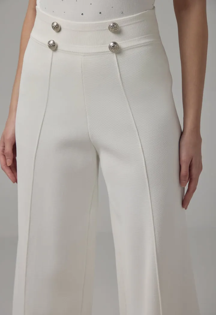 Choice Knitted Pin Tuck Wide Leg Trousers Off White