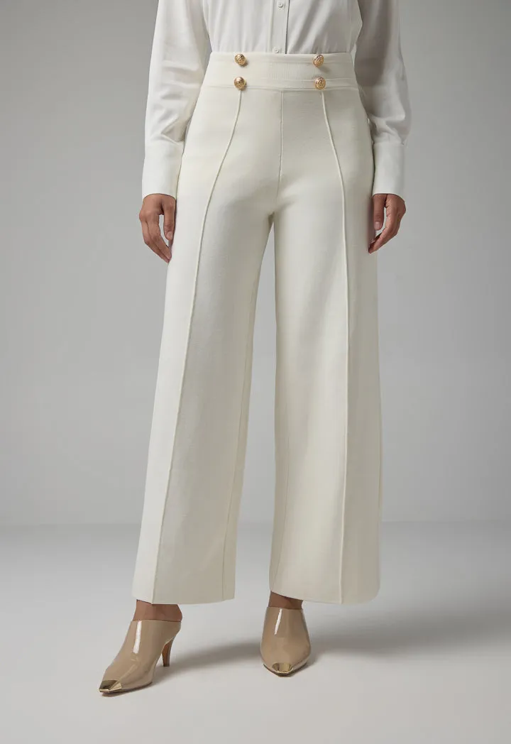 Choice Knitted Pin Tuck Wide Leg Trousers Off White