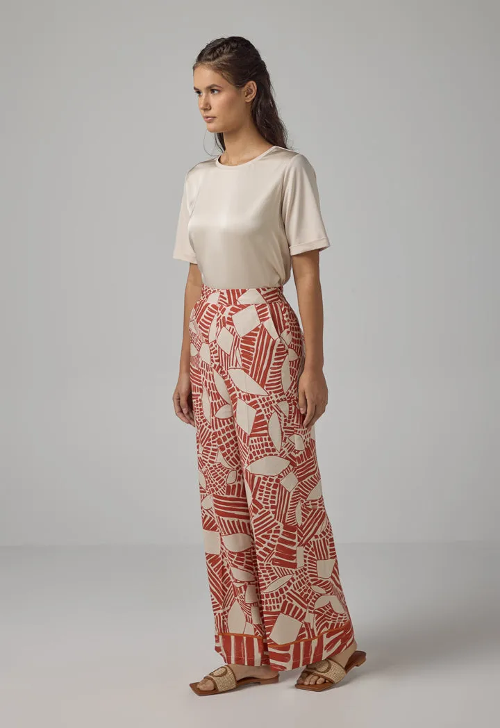 Choice Printed Wide Leg Trousers Caramel