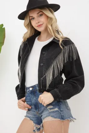 Denim Chevron Fringe Jacket (black)