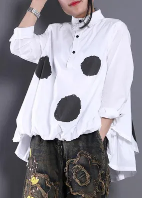 Diy White Dotted Blouses For Women Asymmetric Shirt