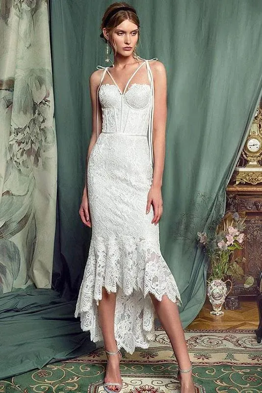 Elegant Lace Off White Sheath Prom Dresses, Lace Simple Wedding Dresses SWK15171