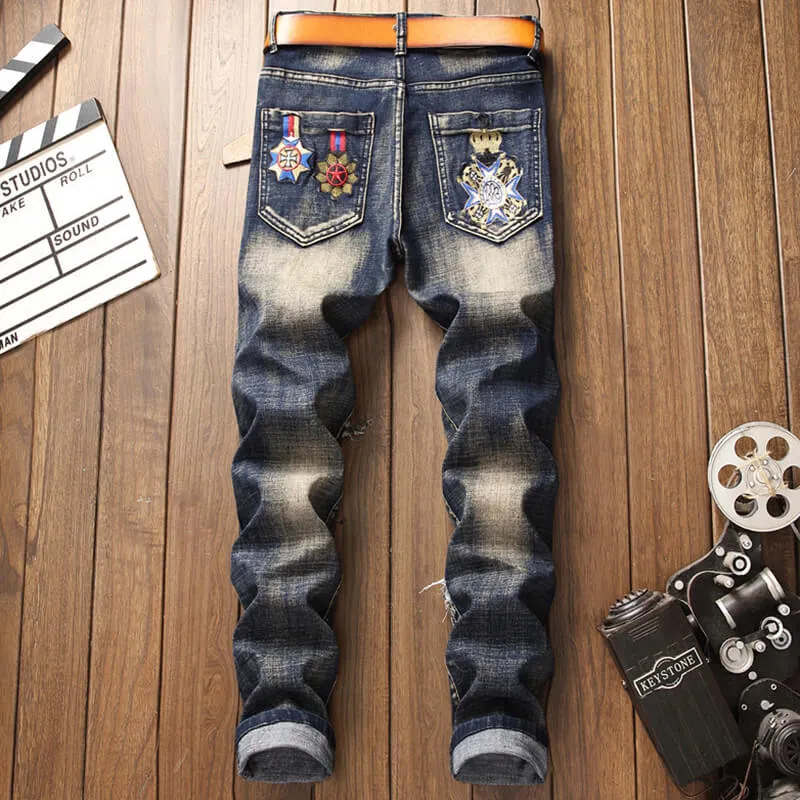 Embroidered Printed Cotton Men's Punk Pants