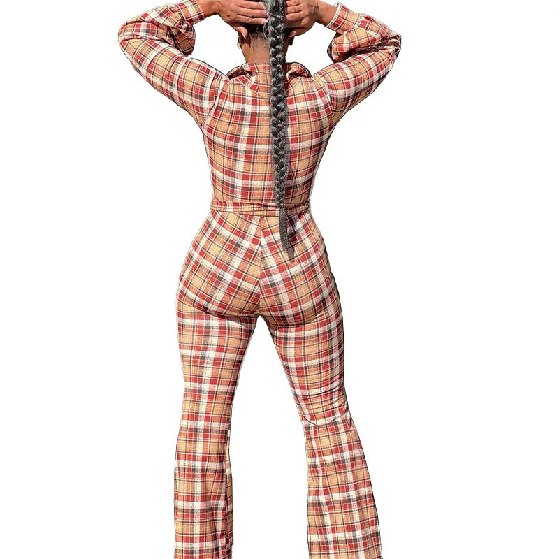 Fashion Women's Wear Long Sleeve Printed Checks Suit