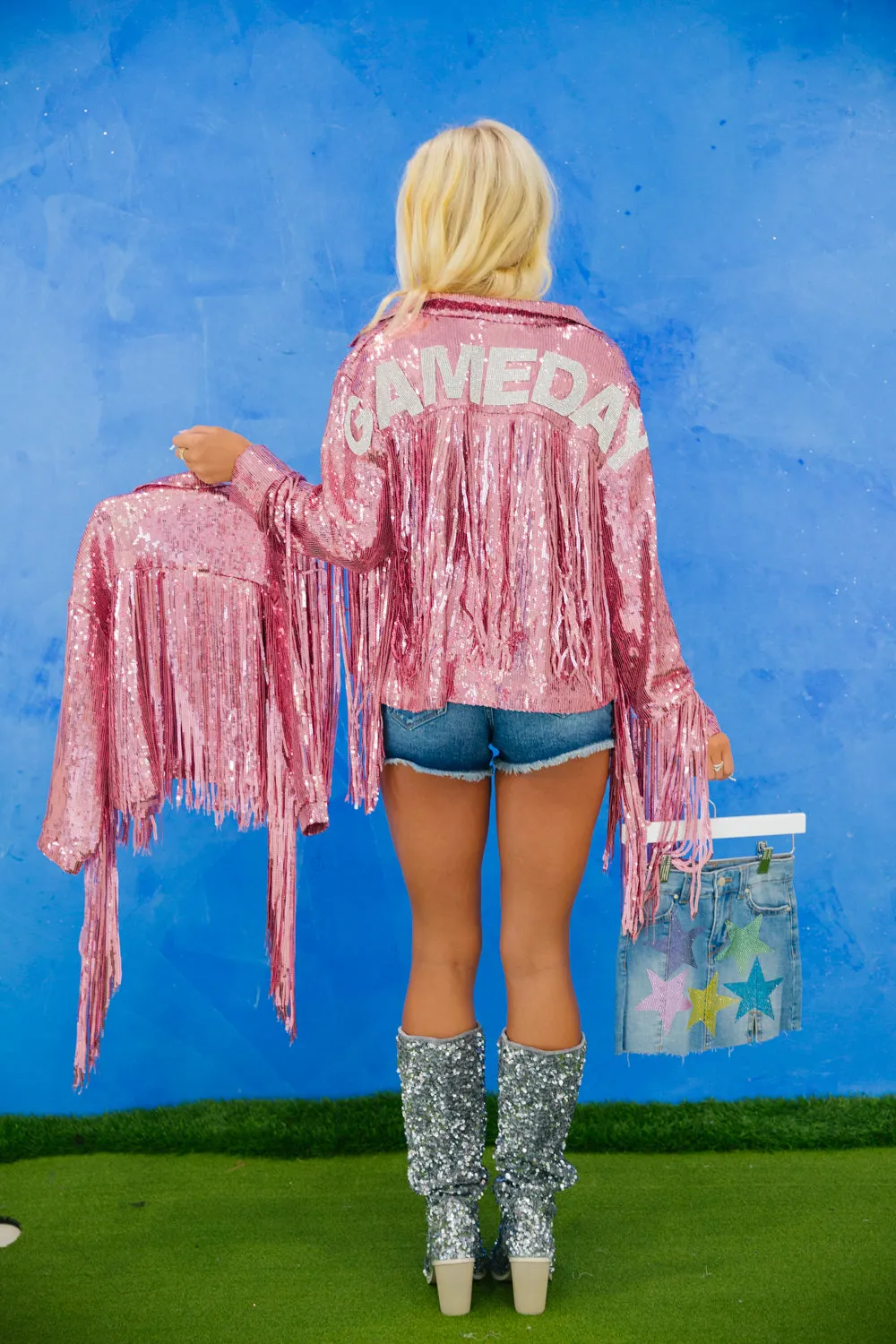 GAMEDAY PINK SEQUIN FRINGE JACKET