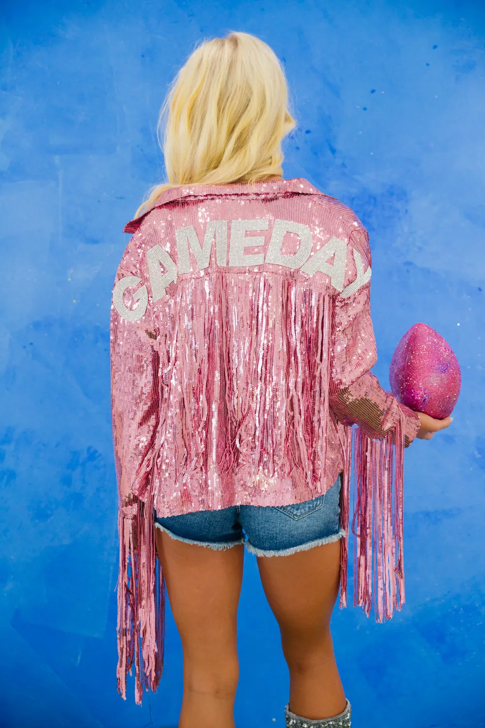 GAMEDAY PINK SEQUIN FRINGE JACKET