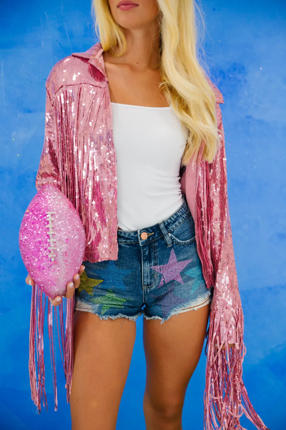 GAMEDAY PINK SEQUIN FRINGE JACKET