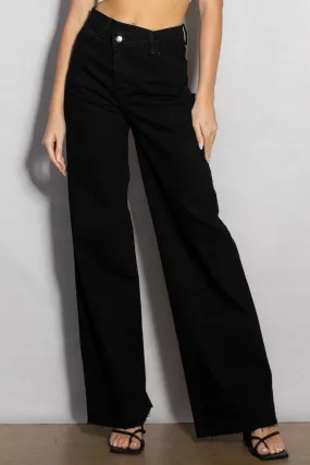 High Rise Crossed Waist Wide Jeans