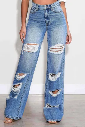 High-Rise Distressed Wide Leg Jeans