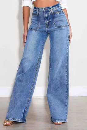 High-Rise Square Pocket Wide Leg Jeans