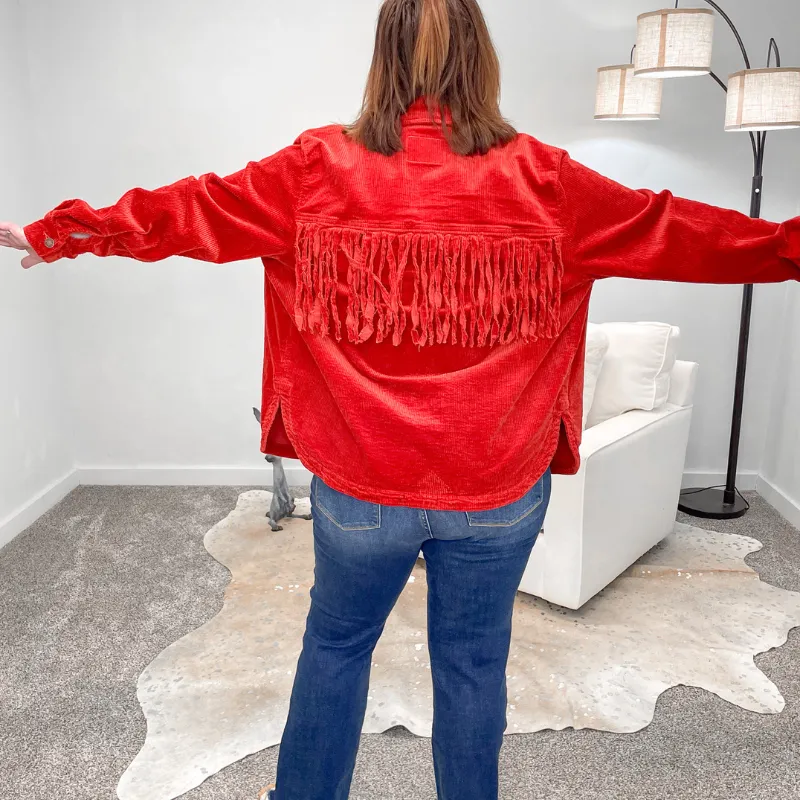 Judy Blue Rust Corduroy Fringe Jacket