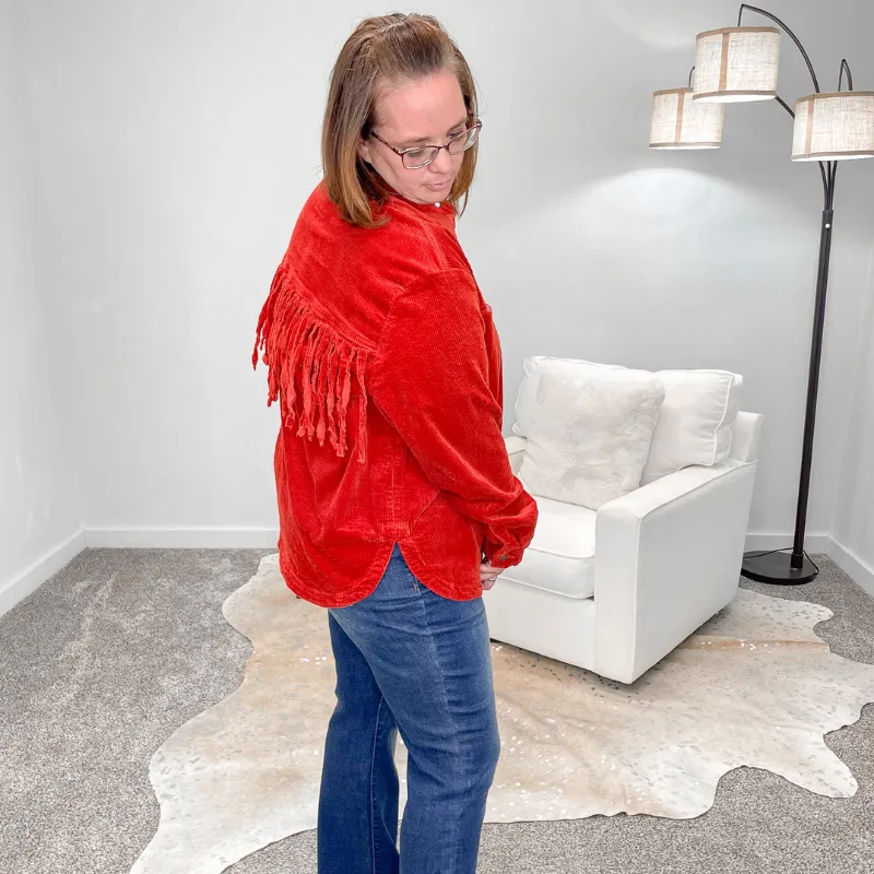 Judy Blue Rust Corduroy Fringe Jacket