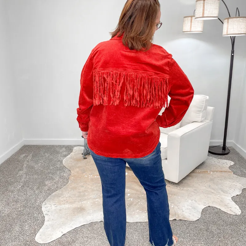 Judy Blue Rust Corduroy Fringe Jacket