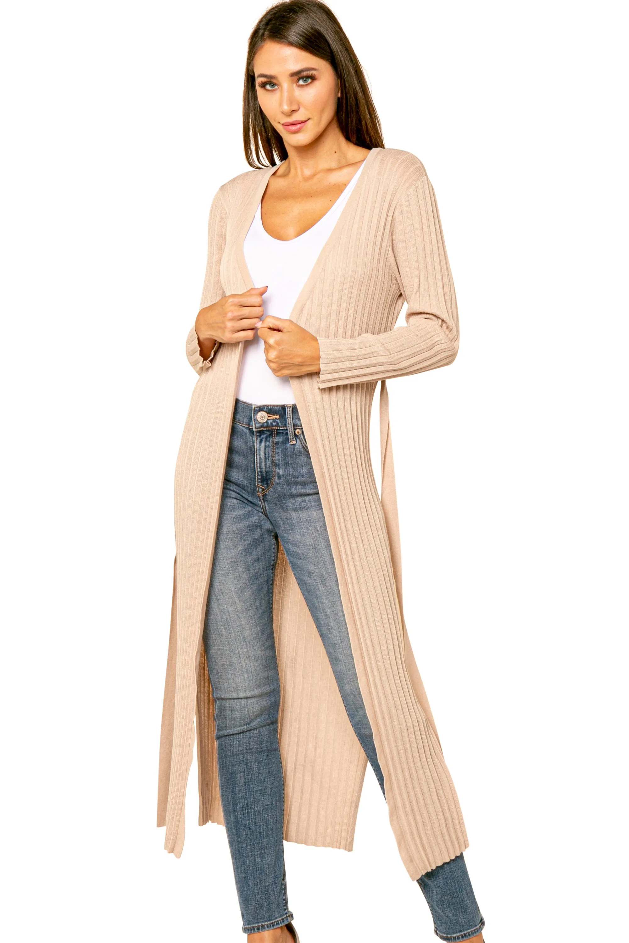 Liam Pleated Crinkle Long Sash Tied Cardigan