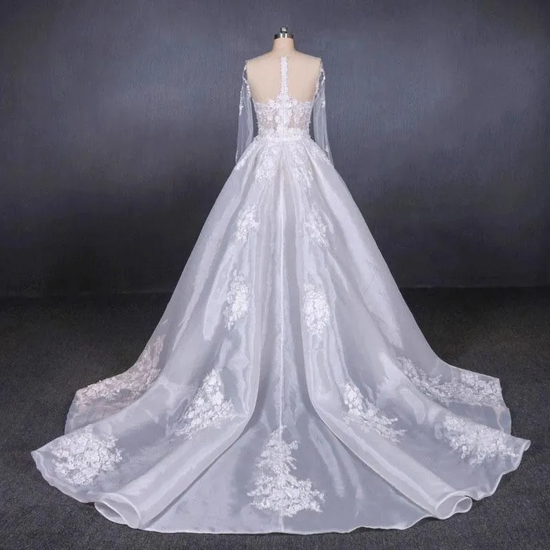 Long Sleeve Sweetheart White Bridal Dresses with Applique, Wedding Dresses SWK15250