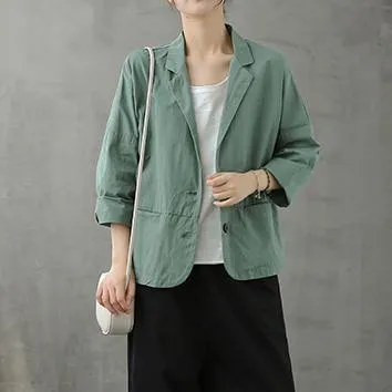 Loose Notched Button Down fall top Inspiration green blouses