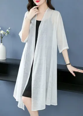 Loose White V Neck Solid Thin Silk Cardigans Summer LY8075